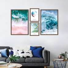 Quadro Amantes de Mar e Praia( 2 Pecas + 2 Pecas ) 162x91 2-86x60+2-43x30 Caixa Marrom