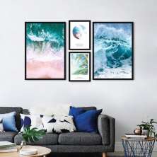 Quadro Amantes de Mar e Praia( 2 Pecas + 2 Pecas ) 162x91 2-86x60+2-43x30 Caixa Preto