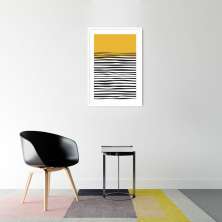 Quadro Amarelo Linhas Abstratas 100x70 Caixa Branco