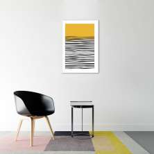 Quadro Amarelo Linhas Abstratas 100x70 Filete Branco
