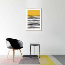 Quadro Amarelo Linhas Abstratas 100x70 Filete Marfim