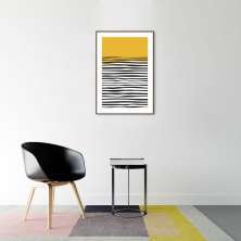 Quadro Amarelo Linhas Abstratas 100x70 Filete Marrom