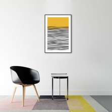 Quadro Amarelo Linhas Abstratas 100x70 Filete Preto