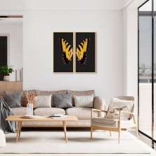 Quadro Asas Borboleta Amarela 120x124 2-120x60 Caixa Marfim