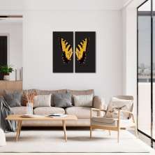 Quadro Asas Borboleta Amarela 86x90 2-86x43 Filete Marrom