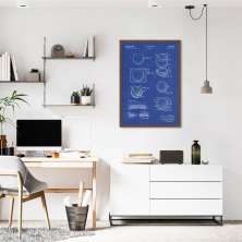 Quadro BlueP Bola de Basquete Azul 60x43 Filete Marrom Azul
