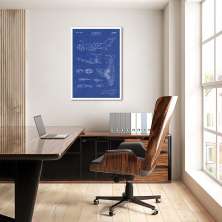 Quadro BluePrint Avião Azul 43x30 Caixa Branco Azul