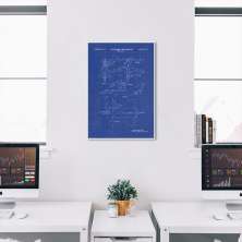 Quadro BluePrint Avião Caça Azul 100x70 Filete Branco Azul