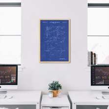 Quadro BluePrint Avião de Caça Azul 100x70 Caixa Marfim Azul