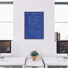Quadro BluePrint Avião de Caça Azul 60x43 Filete Marrom Azul