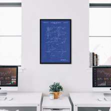 Quadro BluePrint Avião de Caça Azul 86x60 Caixa Preto Azul