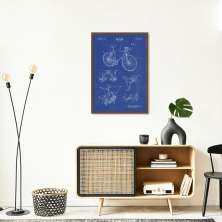 Quadro BluePrint Bicicleta Azul 86x60 Caixa Marrom Azul