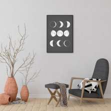 Quadro Boho Chalk Moon Phases 100x70 Filete Preto