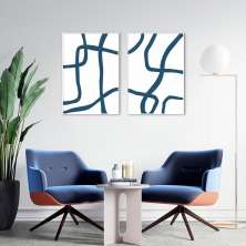Quadro Boho Linhas Abst Azuis 62x43 2-43x30 Filete Branco