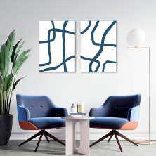 Quadro Boho Linhas Abst Azuis 62x43 2-43x30 Sem Moldura
