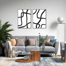 Quadro Boho Linhas Abstratas 122x86 2-86x60 Filete Marrom