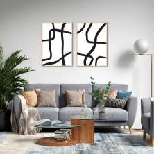 Quadro Boho Linhas Abstratas 88x60 2-60x43 Filete Marfim
