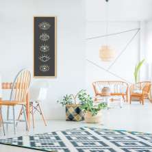 Quadro Boho Olhos Místicos 120x43 Caixa Marfim Preto
