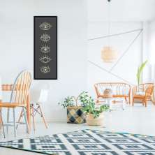Quadro Boho Olhos Místicos 120x43 Caixa Preto Preto