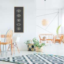 Quadro Boho Olhos Místicos 120x43 Filete Marfim Preto