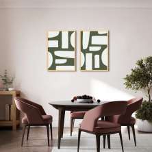 Quadro Boho Orgânico Verde 88x60 2-60x43 Caixa Marfim