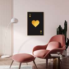 Quadro Carta As de Copas Gold 43x30 Filete Marfim
