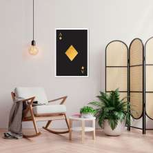 Quadro Carta As de Ouro Gold 100x70 Caixa Branco