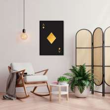 Quadro Carta As de Ouro Gold 60x43 Caixa Preto