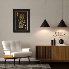 Quadro Carta K Rei Gold 60x43 Filete Preto