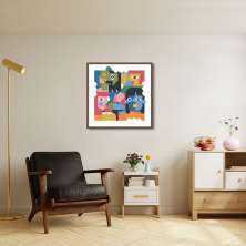 Quadro Cartoon Picasso Funny Head 86x86 Caixa Marrom