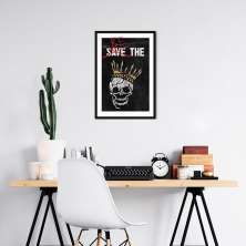 Quadro Caveira Frase Be the King 60x43 Caixa Preto