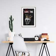 Quadro Caveira Frase Be the King 60x43 Filete Marrom