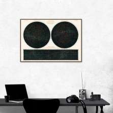 Quadro Constelações 2 Hemisferios 1877 60x43 Filete Marrom