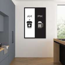 Quadro Cozinha AM PM - Café e Cerveja 60x43 Caixa Preto