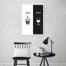 Quadro Cozinha AM PM - Café e Vinho 100x70 Caixa Branco