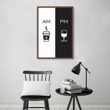 Quadro Cozinha AM PM - Café e Vinho 43x30 Caixa Marrom