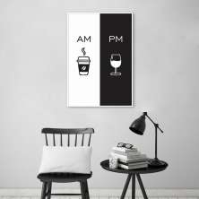 Quadro Cozinha AM PM - Café e Vinho 43x30 Filete Branco