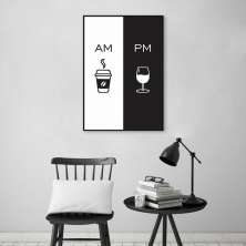 Quadro Cozinha AM PM - Café e Vinho 43x30 Filete Preto