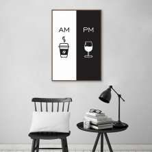 Quadro Cozinha AM PM - Café e Vinho 60x43 Filete Marrom