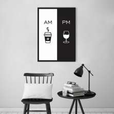 Quadro Cozinha AM PM - Café e Vinho 86x60 Caixa Preto