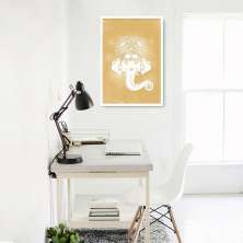 Quadro Deusa Ganesha Amarelo 100x70 Caixa Branco