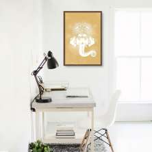 Quadro Deusa Ganesha Amarelo 60x43 Caixa Marrom