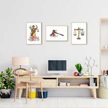 Quadro Deusa Martelo e Balança 169x60 3-60x43 Filete Marfim