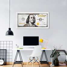 Quadro Dinheiro Nota Dólar 86x43 Caixa Branco