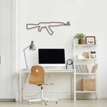 Quadro Escultura Arma AK47 100x30 Marrom