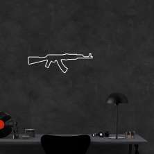 Quadro Escultura Arma AK47 120x36 Branco
