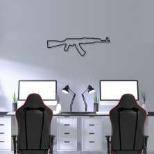 Quadro Escultura Arma AK47 150x45 Preto