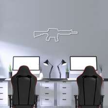 Quadro Escultura Arma M4 100x30 Branco