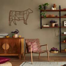 Quadro Escultura Boi Cortes de Carne Bovina 150x108 Marrom