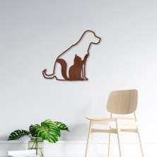 Quadro Escultura Cachorro Gato 80x70 Marrom